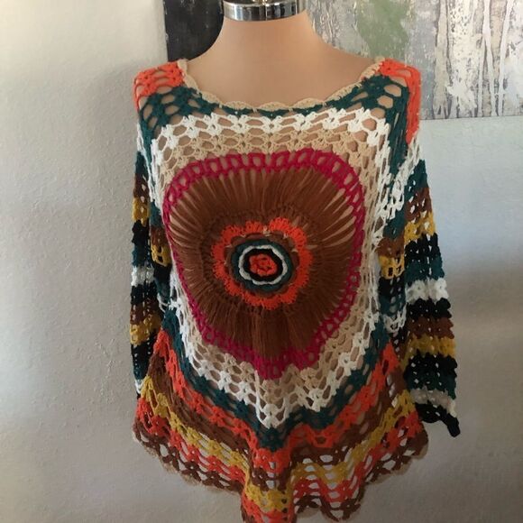 Crocheted Multicolored Y2K Flare Top - Picture 1 of 8